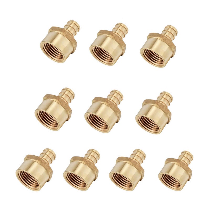 EFIELD 10-Pack EFIELD Barb Crimp Pex 3/4" x 3/4" Female NPT Thread Adapter Brass Fitting, ASTM F1807,(PEX1807043) - Image 1